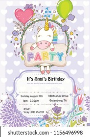 Purple Unicorn Birthday Invitation