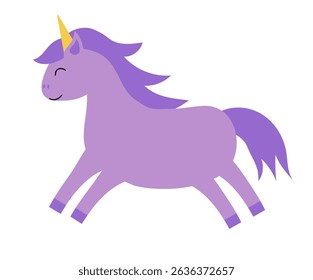 Unicornio púrpura. Ilustración plana del Vector de los niños.