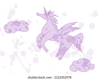 purple unicorn cute illustration. sketch doodle drawing vector