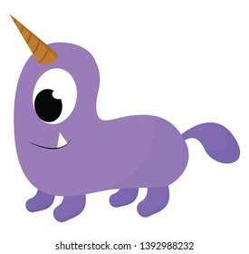 A purple unicorn monster with a single unicorn horn vector color drawing or illustration