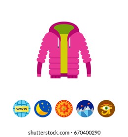 Purple unisex warm down jacket icon