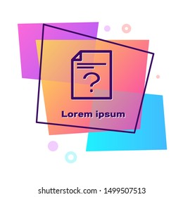 Purple Unknown document icon isolated on white background. File with Question mark. Hold report, service and global search sign. Color rectangle button. Vector Illustration