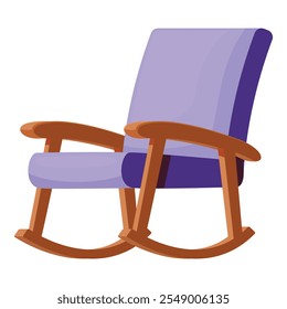 Purple upholstered rocking chair with wooden frame, perfect for relaxing moments