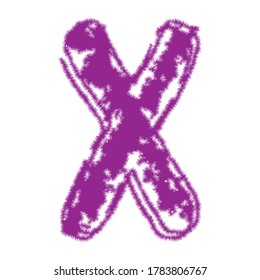 Purple uppercase letter with fur effect isolated on white background.