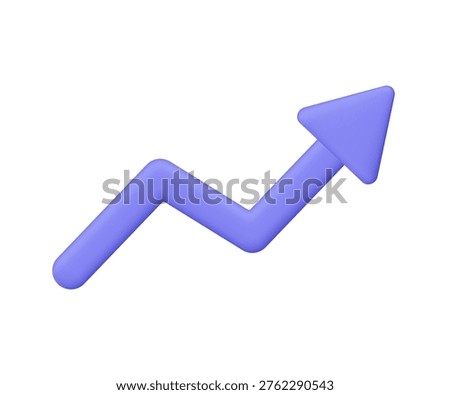 Purple upward arrow chart. Growth, success, profit, financial increase, business, stock market, investment and economic progress concept. 3d vector icon. Cartoon minimal style.