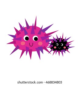 Purple Urchin animal cartoon character isolated on white background.