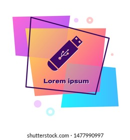 Purple USB flash drive icon isolated on white background. Color rectangle button. Vector Illustration