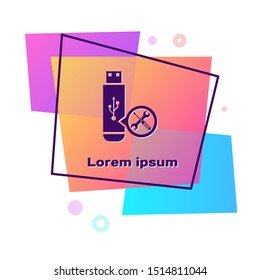 Purple USB flash drive with screwdriver and wrench icon isolated on white background. Adjusting, service, setting, maintenance, repair, fixing. Color rectangle button. Vector Illustration