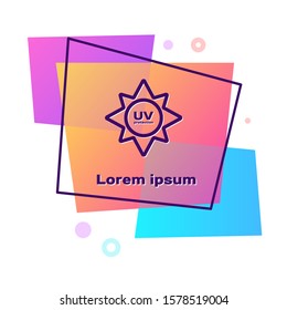 Purple UV protection icon isolated on white background. Ultra violet rays radiation. SPF sun sign. Color rectangle button. Vector Illustration