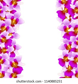 Purple Vanda Miss Joaquim Orchid Border. Singapore National Flower. Vector Illustration.