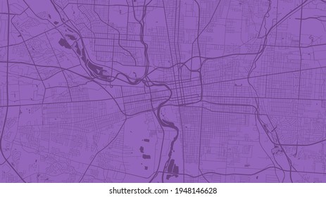 Purple vector background map, Columbus city area streets and water cartography illustration. Widescreen proportion, digital flat design streetmap.