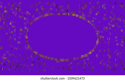 purple Vector colorful random background made from alphabet symbols, letters or characters for educational concept with empty circle place in center