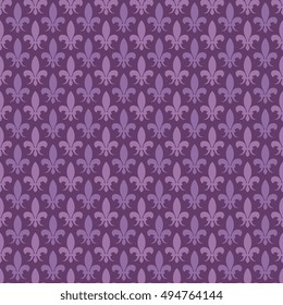 Purple vector fleur de lis seamless pattern. Baroque background in violet color illustration