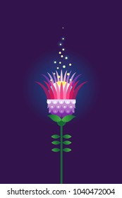Purple vector flower. Psychedelic illustration t-shirt design. Acid color decor; floral ornament for flat design. Eastern style element. Arabic motifs. Decoration for cover, poster, flyer, card.