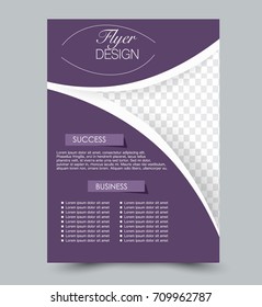 Purple vector flyer, brochure, annual report cover template. Business and education a4 design.