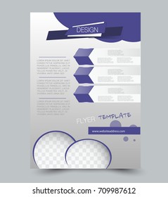 Purple vector flyer, brochure, annual report cover template. Business and education a4 design.