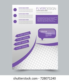 Purple vector flyer, brochure, annual report cover template. Business and education a4 design.