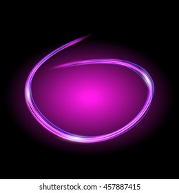 Purple vector frame on a dark background. Tracing light. Flash lights. Vector abstract illustration.