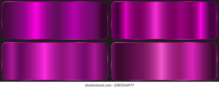 Purple vector gradient. metallic purple colorful palette. texture set. Iridescent foil. Ultraviolet metallic paper. Bright pink background for ribbons..