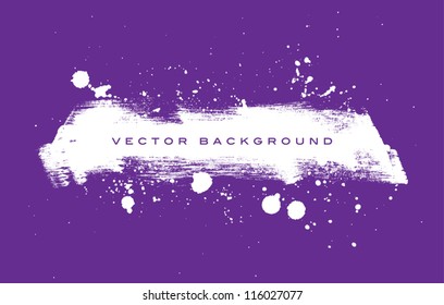 Purple vector grungy brush stroke hand painted background with paint splatter