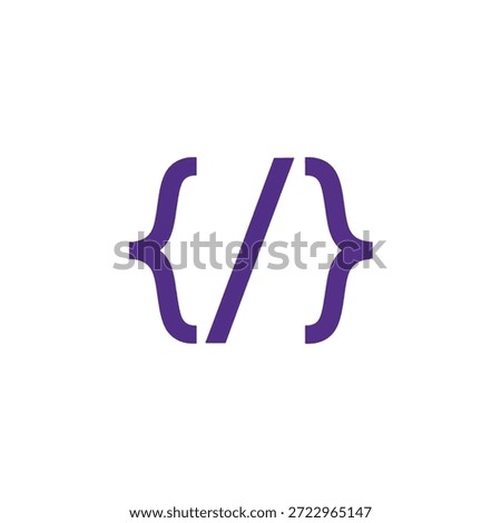 A purple vector icon showing curly brackets with a forward slash representing software code.