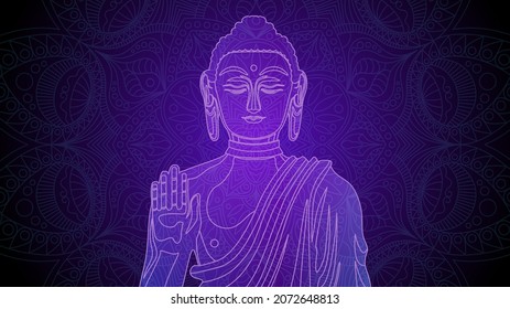 Purple vector illustration with Buddha, the concept of Buddhism and Eastern religion