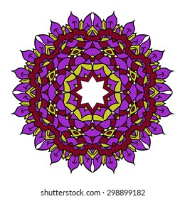 Purple vector mandala, isolated round element on the white background