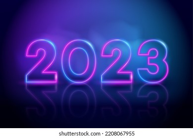 Purple vector neon tube numbers 2023. New year neon color numbers