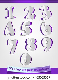 Purple vector paper numbers. Math font elements
