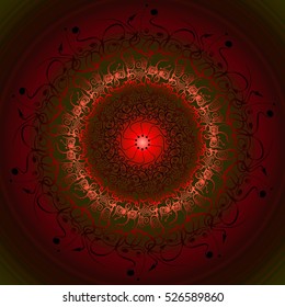 Purple vector pattern. Round ornate. The skulls in the pattern. Halloween. Dark red ornament. Modern sketch. Ethnic symmetrical patterns. Mandala