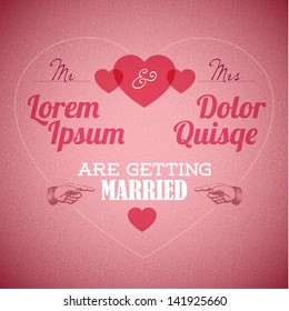 Purple vector Retro Typography Wedding invitation with hearts