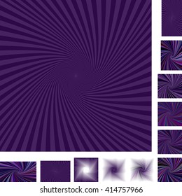 Purple vector spiral design background set. Different color, gradient, screen, paper size versions.