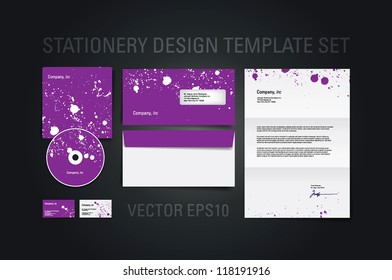 Purple vector stationery design template set with paint splatters
