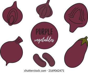 Purple vegetables flat vector illustration. Line outline color icon for web app. Minimalist style ingridient.