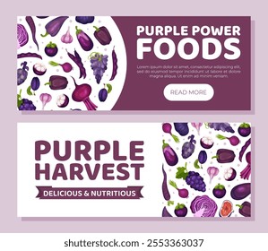 Purple Veggie and Fruit Banner Design Vector Template