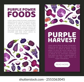 Purple Veggie and Fruit Banner Design Vector Template