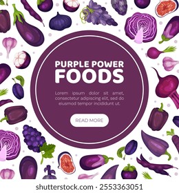 Purple Veggie and Fruit Banner Design Vector Template