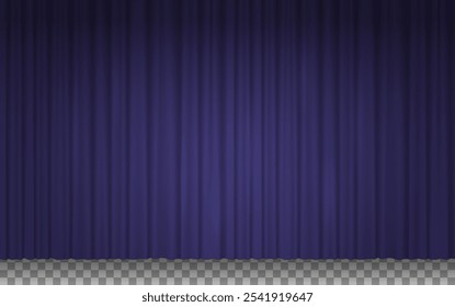 Cortinas de veludo roxo para teatro ou cinema. Cortinas de luxo fechadas iluminadas por holofote.Cortinas de pano violeta no cinema, show de comédia ou ópera, ilustração vetorial