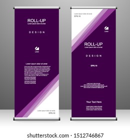 Purple vertical banner roll up template design, for brochure, business, flyer, infographics. modern x-banner and flag-banner advertising. vector illustration