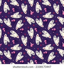 Purple Vibrant Feminine Aesthetic pattern with abstract painted faces and rose flowers