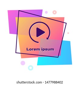 Purple Video play button like simple replay icon isolated on white background. Color rectangle button. Vector Illustration