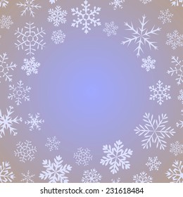 Purple vintage background with round space for text and snowflakes. Can be used as greeting card for Christmas and new year