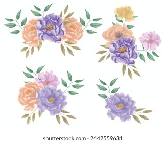 Purple and Vintage Brown Flower Watercolor Arrangement