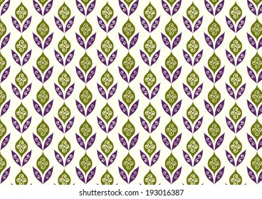 Purple vintage and old age blossom and leaves pattern on pastel background. Classic bloom and leaves pattern style for old design