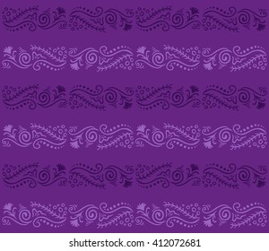 Purple vintage pattern with curls - retro floral vector pattern
