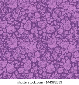 Purple vintage seamless pattern with garden roses