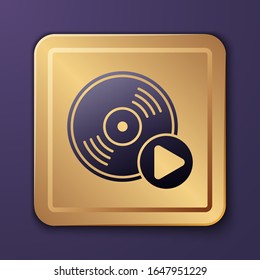 Purple Vinyl disk icon isolated on purple background. Gold square button. Vector Illustration