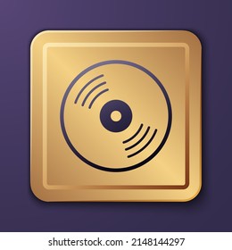 Purple Vinyl disk icon isolated on purple background. Gold square button. Vector