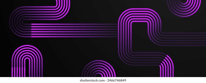 Purple violet abstract banner with geometric glowing stripe line art design. Modern shiny lines. Futuristic technology concept