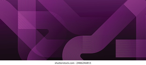 Purple violet and black dark vector glowing tech geometric 3D line modern abstract banner. Can be used in cover design, book design, poster, cd cover, flyer, website backgrounds or advertising
